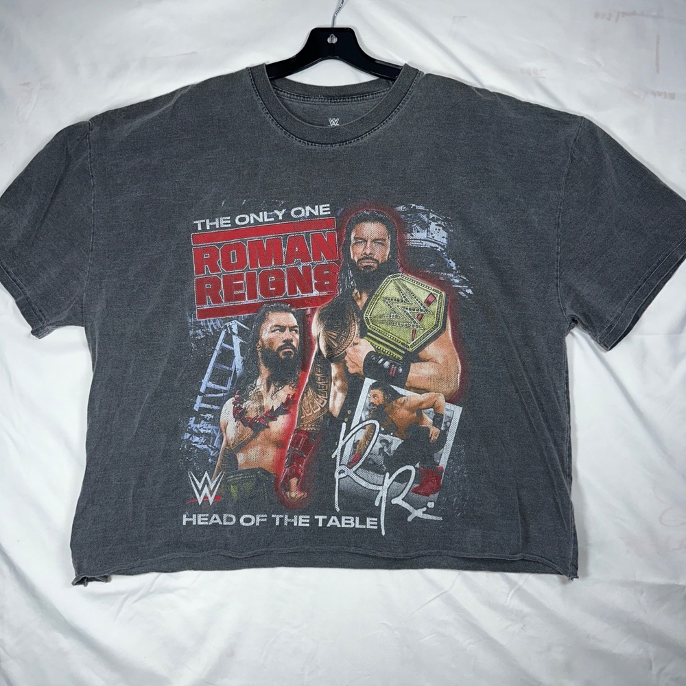 WWE Roman Reigns Head of the Table Cropped Graphic TShirt Gray XL Wreck Everyone